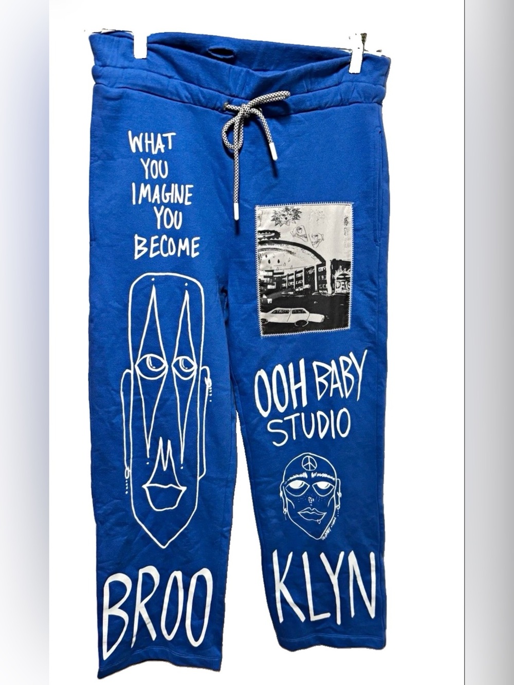 Blue Graphic streetear Sweatpants with Drawstring -